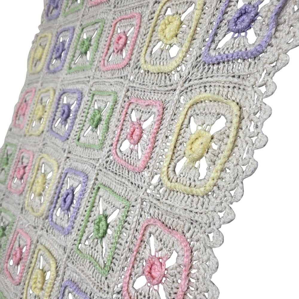 VTG Crochet Afgahn Baby Blanket‎ Throw Granny Square Pastel Rose Knit 48" x 31"